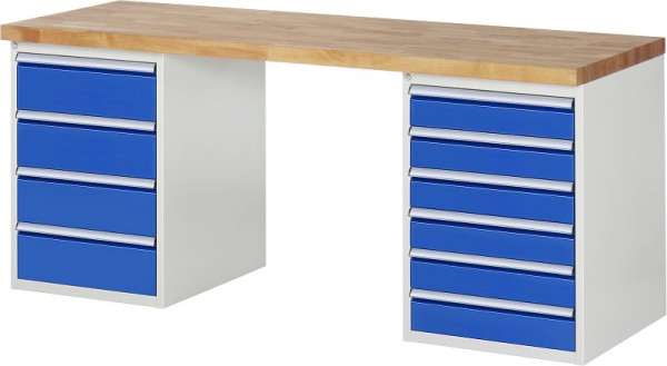 RAU Werkbank Serie 7000 - Baukasten-Bauweise, 2x Unterbau-Container (4x Schublade, 6x Schublade), 2000x840x700 mm, 03-7821A3-207B4S.11