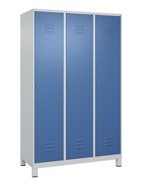 C+P Umkleidespind Classic PLUS, Füße, 3 Abteile, 1950x1200x500mm, 7035/5023, Zylinderschlösser, 080010-32 S10020