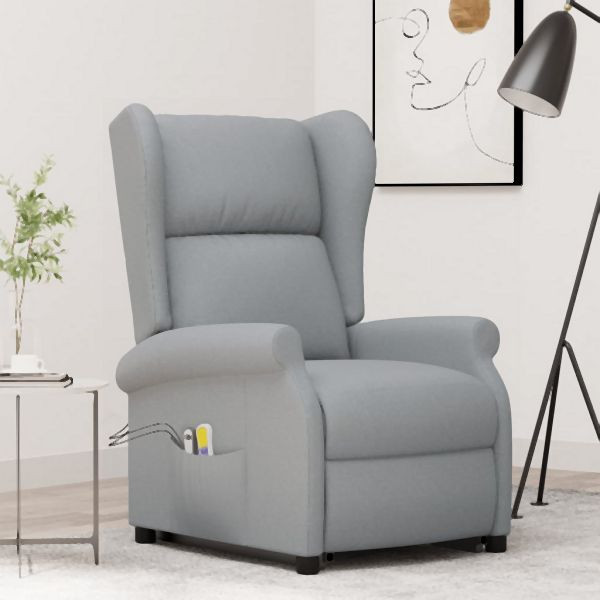 vidaXL Massagesessel mit Aufstehhilfe Hellgrau Stoff, 289740