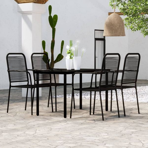 vidaXL 5-teilig Garten-Essgruppe Schwarz, Material: Baumwollseil, Stahl, 3099139