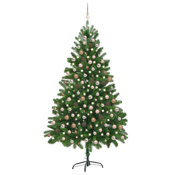 vidaXL Künstlicher Weihnachtsbaum Beleuchtung & Kugeln 210 cm Grün, 3077642