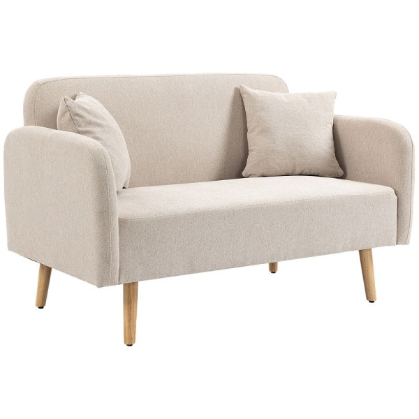 HOMCOM 2er-Sofa Saofa Couch, Modern-Design, inkl. 2 Kissen, Holzbeine, 130 x 70 x 80 cm, Creme, 839-209V00CW