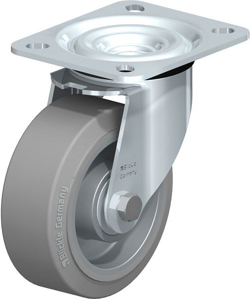 Blickle L-ALEV 100K-SG Stahlblech-Lenkrolle, mittelschwere Ausführung, mit Anschraubplatte, Elastik-Vollgummi, Grau, 624858