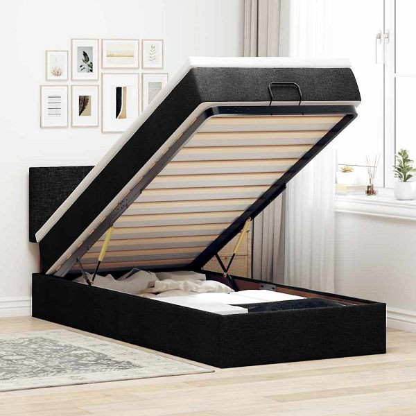 vidaXL Ottoman-Bett mit Matratze Schwarz 100x200 cm Stoff, 3311354