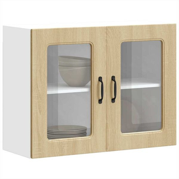 vidaXL Küchen-Hängeschrank mit Glastür Sonoma-Eiche Holzwerkstoff, 853610