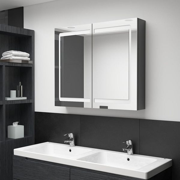 vidaXL LED-Spiegelschrank fürs Bad Glänzend Grau 80x12x68 cm, 326514