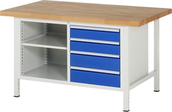 RAU Werkbank Serie 8000 - Modell 8463, B1500 x T900 x H840-1040 mm, Systemunterbau B1235 x T850 x H800-1000 mm, 03-8463A2-159B4H.11