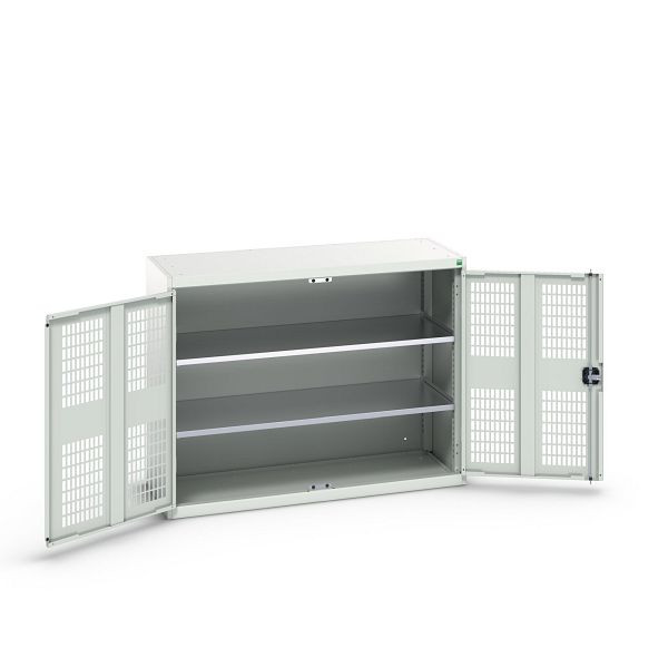 bott verso Flügeltürschrank mit Belüftung, mit 2 Fachböden, BxTxH: 1300 x 550 x 1000 mm, Lichtgrau / Lichtgrau, 16926782.16