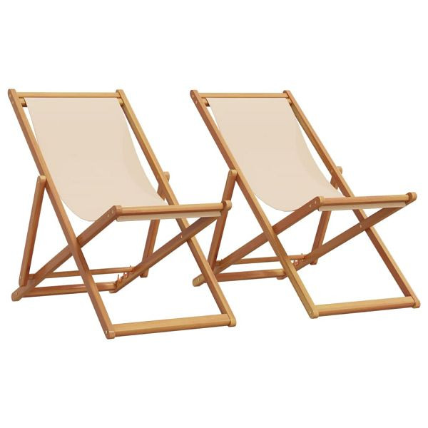 vidaXL Strandstühle 2 Stück Klappbar Beige Stoff und Massivholz, 3214498
