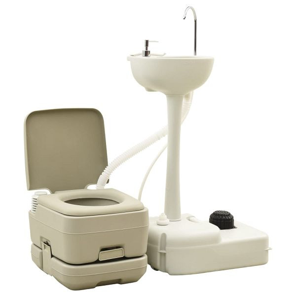 vidaXL Campingtoilette 10+10L und Handwaschbecken 20L Set Tragbar Grau, 93021