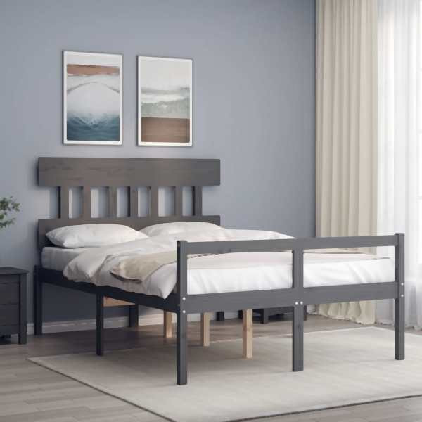 vidaXL Seniorenbett mit Kopfteil Grau Massivholz, 3195393