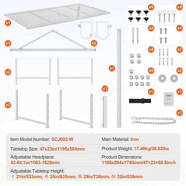 Produktbild von VEVOR Viehständer 130x59 Cm – Trimmstand Mit Geradem Kopfstück, Aus Pulverbeschichtetem Metall, Höhenverstellbar (54–76 Cm), Für Ziegen, Schafe & Ponys, Belastbar Bis 150 Kg