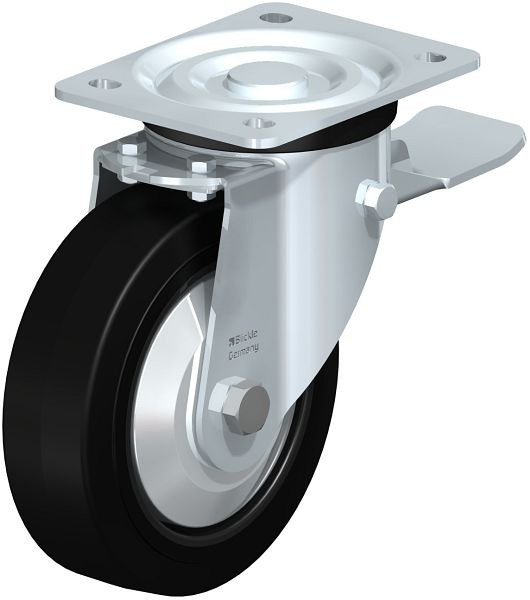 Blickle L-POEV 160K-ST-FA Stahlblech-Lenkrolle, mittelschwere Ausführung, mit Anschraubplatte & Feststeller, Elastik-Vollgummi, Schwarz, 98210