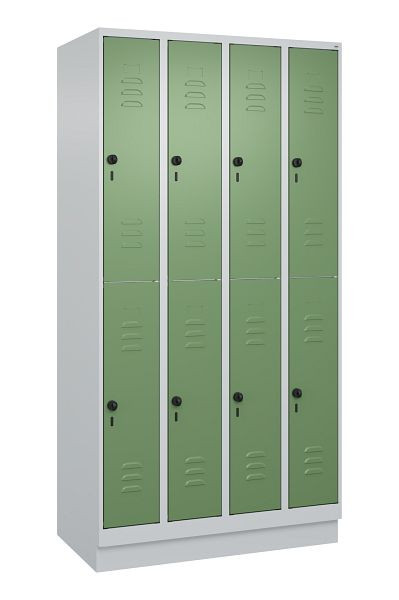 C+P Doppelstöckiger Spind Classic PLUS, Sockel, 4 Abteile, 1950x1000x500mm, 7035/6011, 080320-49 S10006