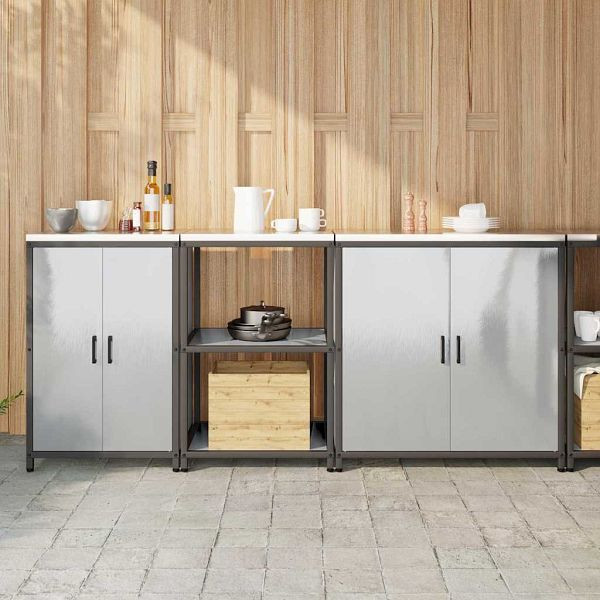 vidaXL Küchenlager-Set mit Tür 3-teilig Silber 210 x 50 x 92 cm Edelstahl, 3392705