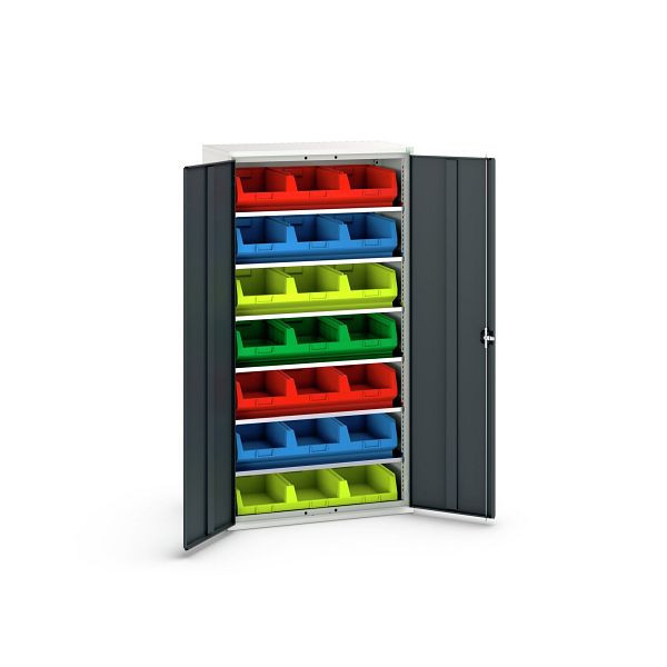 bott verso Magazinschrank, mit 6 Fachböden und 21 Sichtlagerkästen, BxTxH: 1050 x550 x 2000 mm, Lichtgrau / Anthrazitgrau, 16926551.19