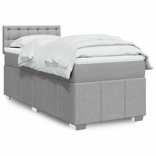 vidaXL Boxspringbett mit Matratze Hellgrau 100x200 cm Stoff, 3286993