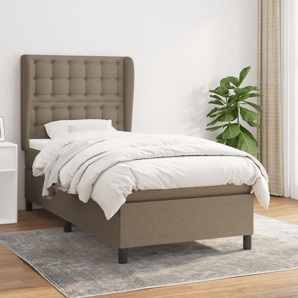 vidaXL Boxspringbett mit Matratze Taupe 90x200 cm Stoff, 3128257