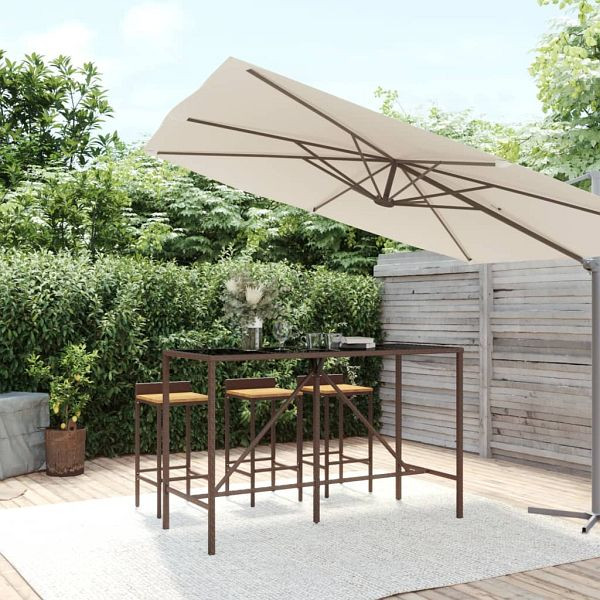 vidaXL Bartisch mit Glasplatte Braun 180x70x110 cm Poly Rattan, 362590