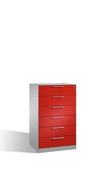 C+P Karteischrank Asisto, H1310xB800xT600mm, Farbe: Weißaluminium / Rubinrot, Bügelgriff, 146223-623 S10223