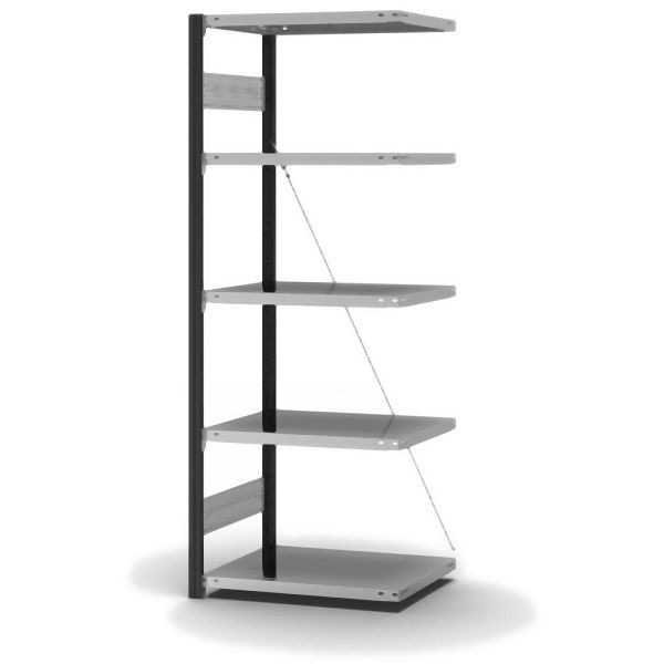 hofe Anbauregal, zerlegt, 5 Böden 2000 x 500 x 750 mm, verzinkt Stützprofile - anthrazitgrau/RAL 7016, HAA205007XL