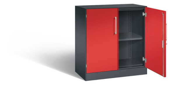 C+P Sideboard mit Flügeltüren Asisto, H915xB800xT435mm, Farbe: Schwarzgrau / feuerrot, Bügelgriff, 2 OH, 141053-000 S10206