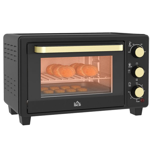 HOMCOM Mini-Ofen, Toasterofen, Timer, Gitterrost, Backblech, Glasfenster, Metall, Schwarz, 800-083V90BK