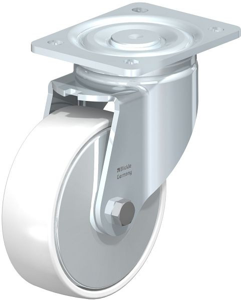 Blickle LH-PO 150G-FA Stahlblech-Lenkrolle, Schwerlast-Ausführung, mit Anschraubplatte, Polyamid, Weiß, 74930