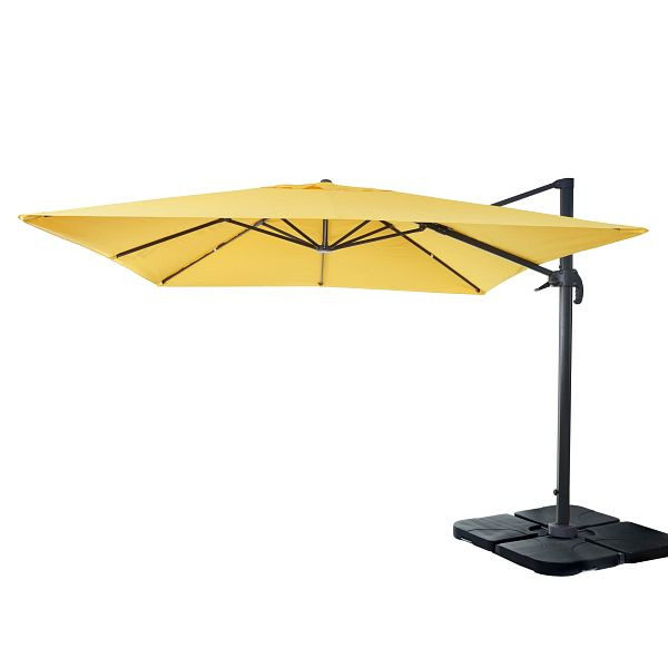 Mendler Gastronomie-Ampelschirm HWC-A96, Sonnenschirm 3x3m (Ø4,24m) Polyester Alu/Stahl 23kg, gelb mit Ständer, 153408+153437+31831