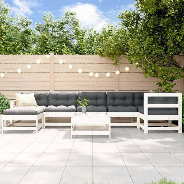 vidaXL 8-teilig Garten-Lounge-Set mit Kissen Weiß Massivholz, 3185886