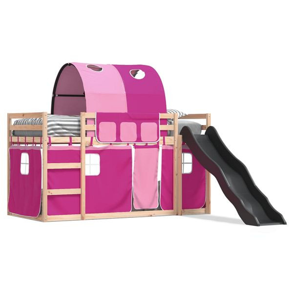 vidaXL Etagenbett mit Rutsche und Gardinen Rosa 80x200 cm, 3284145
