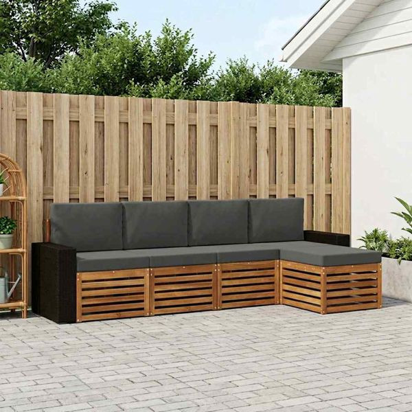 vidaXL Outdoor-Sofagarnitur mit Kissen 5-teilig Natur und Anthrazit, 3384243