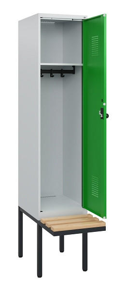 C+P Spind Evolo PLUS, 1 Abteil, 1950x400x815mm, 7035/6037, Drehriegel, Sitzfläche Holz, 0490405-12 S10011