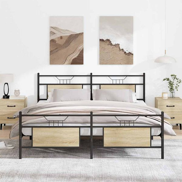 vidaXL Metallbett ohne Matratze Sonoma-Eiche 180x200 cm, 3325098
