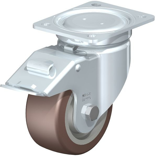 Blickle LU-GB 128K-FI Stahlblech-Lenkrolle, schwere, geschlossene Ausführung, mit Anschraubplatte & Feststeller, Blickle Besthane®, Braun, 755092