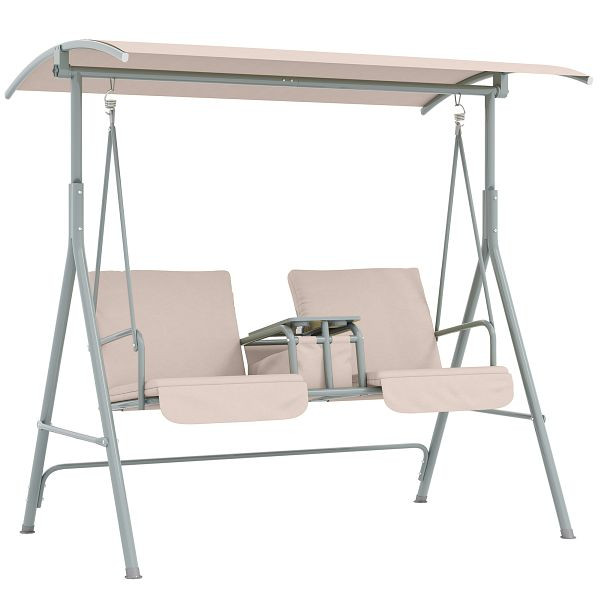 Outsunny Hollywoodschaukel, Gartenschaukel, 2-Sitzer-Schaukel mit Sonnendach, 175 x 112 x 158 cm, Beige, 84A-057V01BG