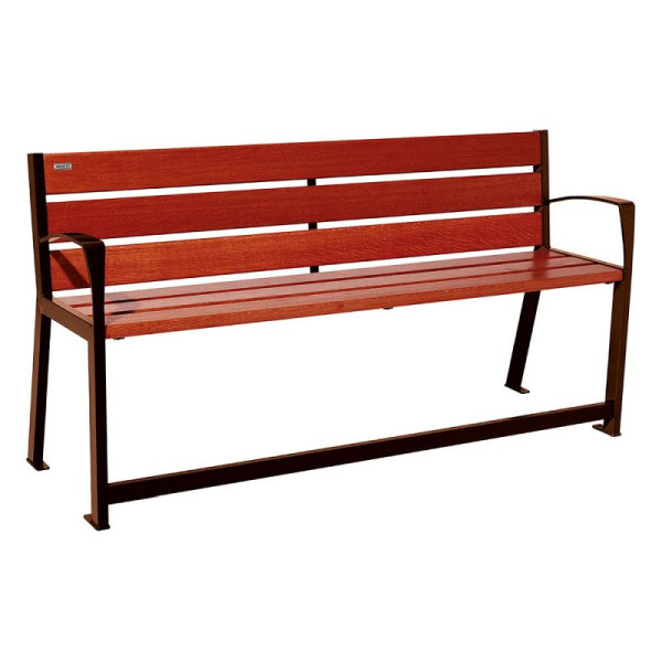 STEIN HGS PROCITY® Bank Silaos® für Senioren Holz & Stahl / 1200mm und 1800 mm, Mahagoni, Rost Korten Effekt, 1800 mm, 78367.0039