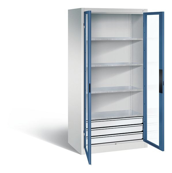 C+P Werkzeugschrank Acurado, H1950xB930xT600mm, Farbe: Lichtgrau / Fernblau, Muldengriff, 8922-5532 S10006