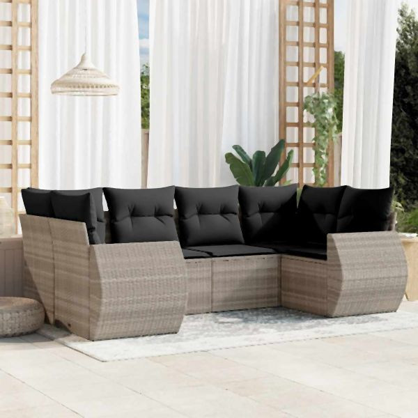 vidaXL 6-tlg. Garten-Sofagarnitur mit Kissen Hellgrau Poly Rattan, 3221781