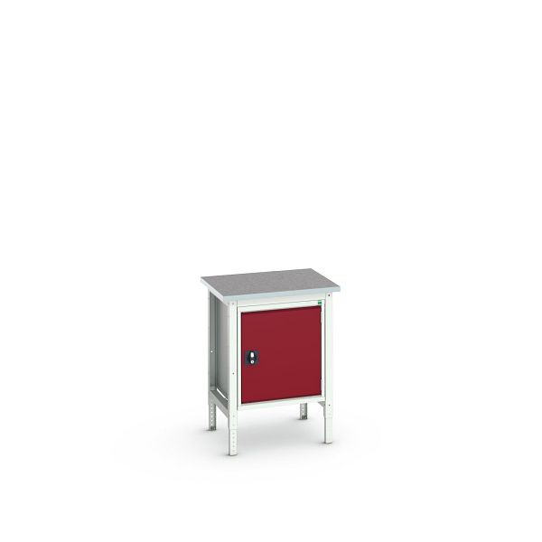 bott verso Werkbank (Linoleum-Platte) mit Unterbauschrank und 1 Tür, BxTxH: 700 x 600 x 780 - 930 mm, Lichtgrau / Purpurrot, 16921615.24