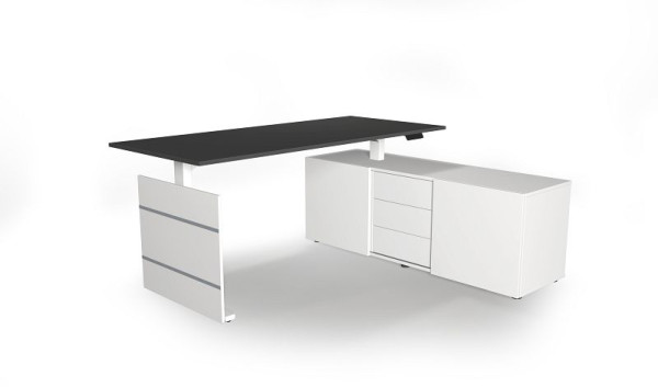 Kerkmann Komplettarbeitsplatz Move 3 elektisch höhenverstellbar, B x 1800 x T 800 x H 740 mm, Farbe: Weiß/anthrazit, 10384813