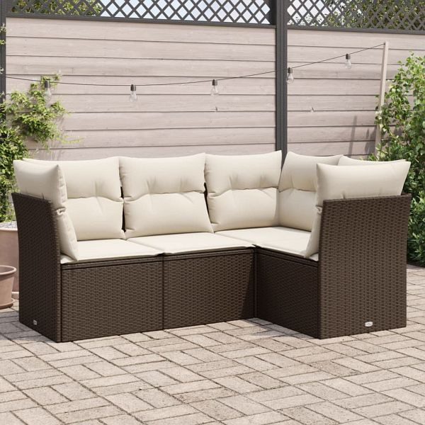vidaXL 4-teilig Garten-Sofagarnitur mit Kissen Braun Poly Rattan, 3217583