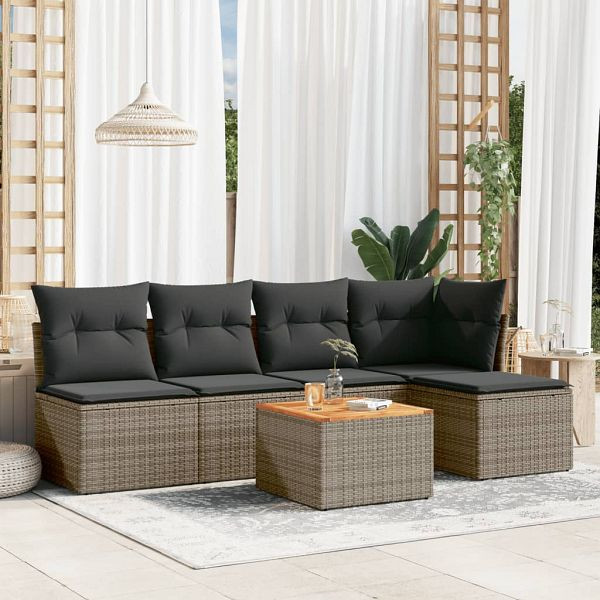 vidaXL 6-tlg. Garten-Sofagarnitur mit Kissen Grau Poly Rattan, 3223603