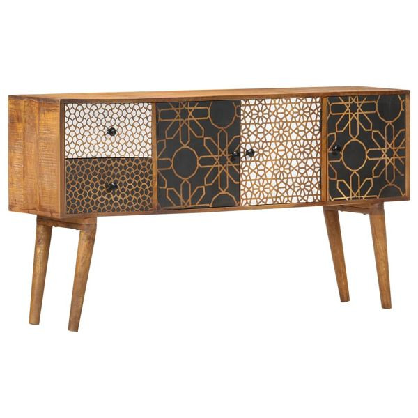 vidaXL Sideboard mit Druckmuster 130×30×70 cm Massivholz Mango, 247917