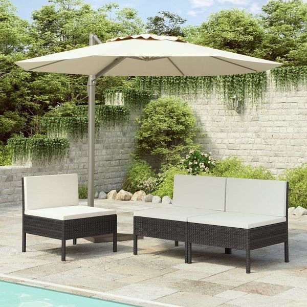 vidaXL Gartenstühle 3 Stück mit Auflagen Poly Rattan Schwarz, 310190