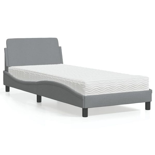 vidaXL Bett mit Matratze Hellgrau 90x200 cm Stoff, 3208324