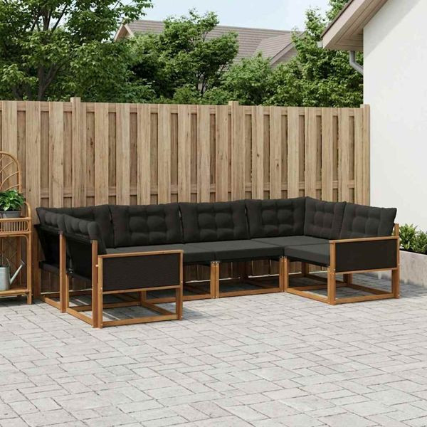 vidaXL Outdoor-Sofagarnitur mit Kissen 6-teilig Natürlich und Schwarz, 3381640