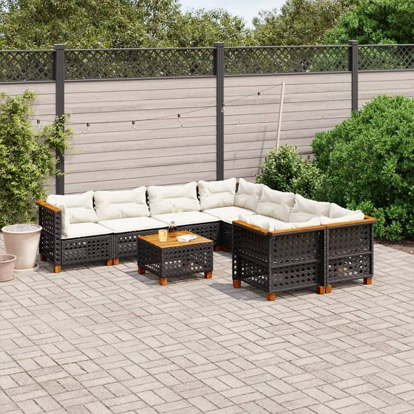 vidaXL 9-tlg. Garten-Sofagarnitur mit Kissen Schwarz Poly Rattan, 3261776