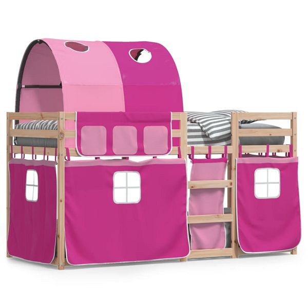 vidaXL Etagenbett mit Vorhängen Rosa 90x190 cm Massivholz Kiefer, 3284029