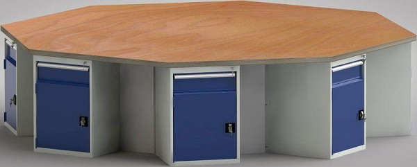 KLW PROFI-Werkbank in Achteckform (ERGO-Version) mit Buchen-Multiplexplatte in 8-Eck-Form 3259 x 3259 x 45 mm L x B x S, WP670E-1350M45-E8012